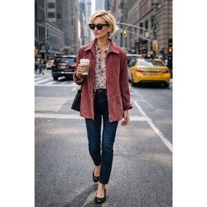 St John’s Bay Dusty Rose Washable Suede Blazer Woman’s Western Retro Boho Sz L